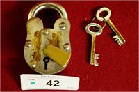 Antique Large Brass Padlock & Keys