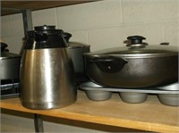 POTS PANS, COFFEE POT, SKILLET