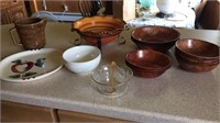 Serving dishes, stoneware pitcher, etc