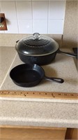 Cast iron fry pans 10 1/2? & 6? Lid has an chip