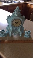 Ceramic table clock w/ candle holders