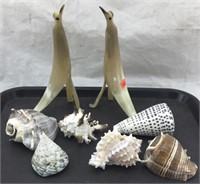 Seashells and Horn Bird Statues