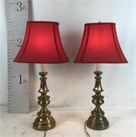 Pair of Metal Lamps with Red Shades