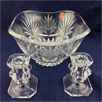 Crystal Bowl with Candlesticks