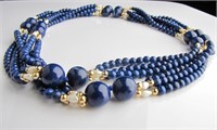 Lapis, Pearl and 14K Bead Necklace