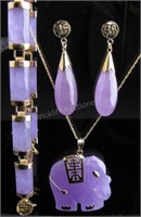 14K Purple Jade Jewelry Suite