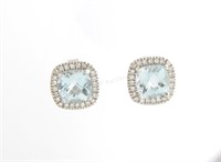 14K White Gold Aquamarine, Diamond Earrings