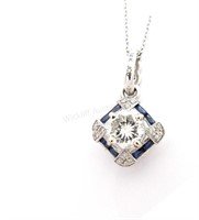 14K WG Sapphire, Diamond Vintage Style Pendant