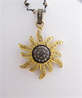 Sterling Silver Sun/Star Diamond Pendant, Chain