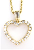 18K Yellow Gold Heart Shaped Diamond Pendant, 2CT+