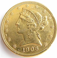 1906-D $5 Liberty Half Eagle Gold Coin