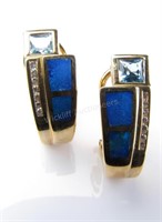 Pair of 14K YG Opal and Blue Topaz Earrings