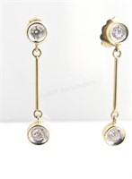 A Pair of 14K Yellow Gold Diamond Drop Earrings