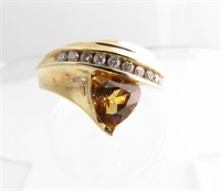 14K Yellow Gold Citrine, Diamond Fashion Ring