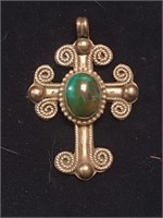 NAVAJO STERLING TURQUOISE CROSS SIGNED DMD
