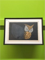 Woodblock Japan Owl With Moon Chop