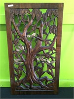 Wood Carved Panel Tree of Life Birds 35 x 20