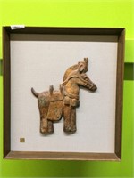 Gold Tone Ceramic Horse Framed with Chop 18 x 16