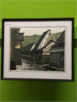 Japanese Woodblock Village Street Scene