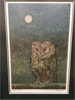 Japanese Artist LL Guen Great Horned Owl Signed