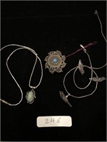 Lot 3 Sterling Necklaces Medallion Bird Liquid