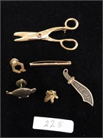 Lot 6 Pin Broach Jewelry Sizzors Animal Knife Bar