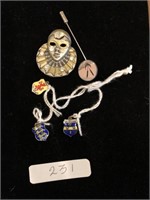 Lot 5 Jewelry Sterling Emblems and Stick Pin