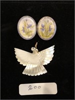 Jewelry MOP Bird Pendant Iris Handpainted Earring
