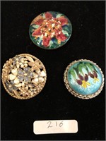 Lot 3 Jewelry Broach Pins All Round  Enamel