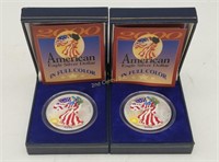 Pair Of Painted Silver American Eagle Dollars 2000