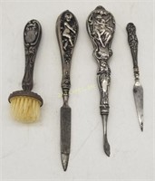 4 Ornate Sterling Silver Handled Items Brush File
