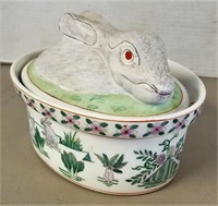 Vintage Rabbit on Nest Glass Covered Dish