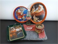 * Lot of Coca-Cola Collectible Tin Trays, Bag and