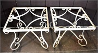 PAIR OF WROUGHT IRON PATIO SIDE TABLES