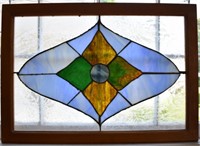 VINTAGE FRAMED STAINED GLASS WINDOW