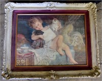 ANTIQUE FRAME WITH A VICTORIAN STYLE PRINT