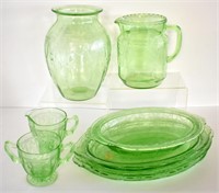 GREEN DEPRESSION ERA "CAMEO" GLASSWARE