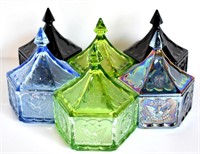 SIX COLORED "COLONIAL" CANDY DISHES