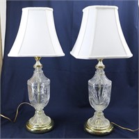 Pair of Glass & Brass Table Lamps with Shades