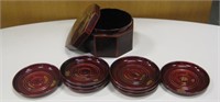 Vtg Japanese Lacquered Box w/ 8 Lacquered Coasters