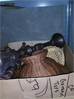 Box of candle holders and baskets