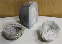 2 Geode Rocks & 1 Mineral Single Book End Decor