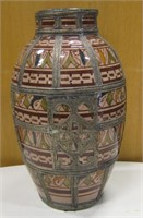 15" Tall Vtg Ceramic & Brass Oriental Vase