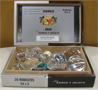 Wood Cigar Box w/ Crystal & Glass Bottle Stoppers