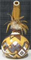 Carved & Painted Native American Gourd - 13" Tall