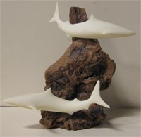 John Perry Driftwood 2 White Resin Shark Sculpture