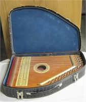 Vintage Zither Or Wood Hand Harp w/ Travel Case