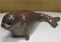Brown Spotted Seal Ceramic Figure Signed by Teka