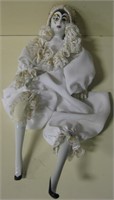 Pierrete Gilt & White Fabric Porcelain Clown Doll