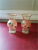 Two hand painted ball type vases